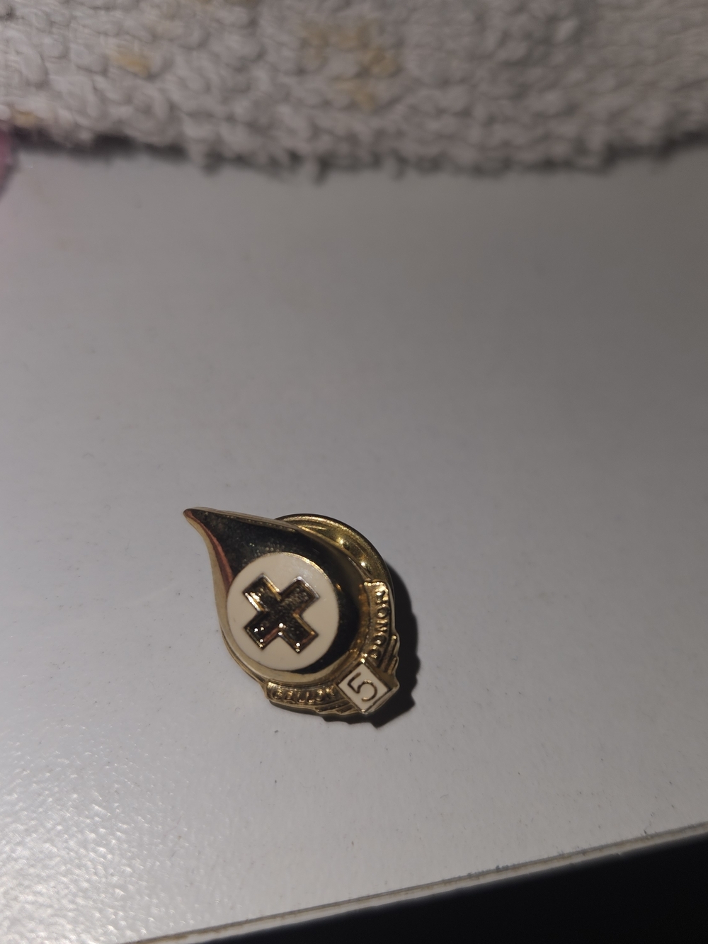 Vintage Gold Tone Medical Cross Enamel Pin